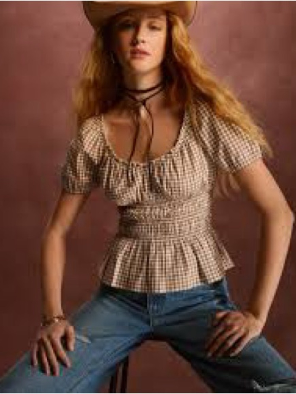 GINGHAM PEPLUM TOP